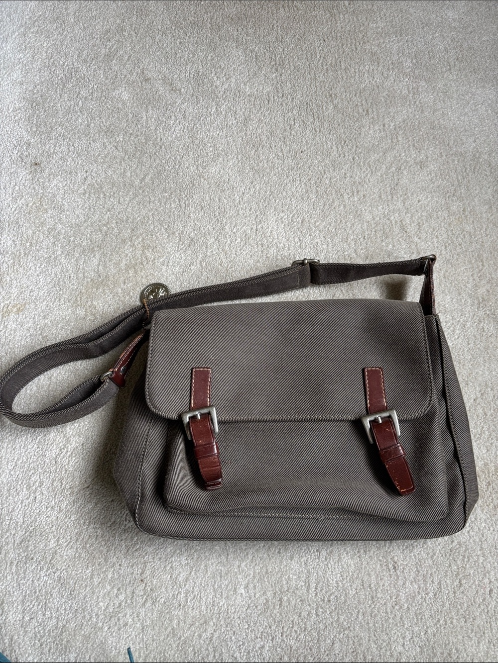 Fossil Shoulder Bag in Gray with Brown Leather Accents